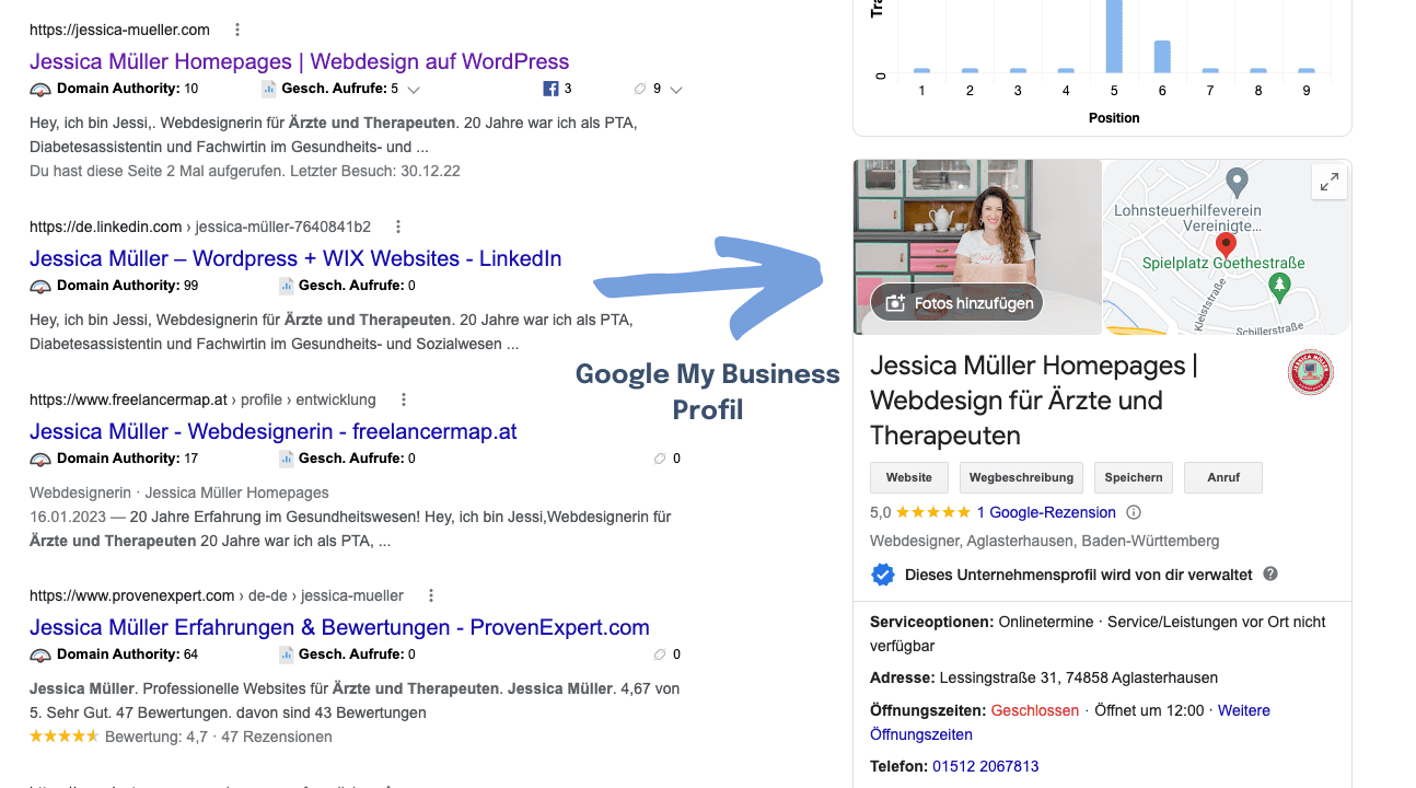 Google My Business Profil von Jessica Müller Homepages